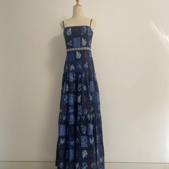 Agua by Agua Bendita Lima Algae Printed Linen Maxi Dress - Picture 6 of 15